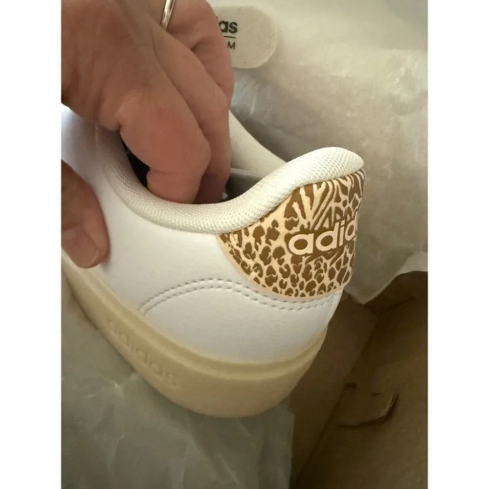 Adidas Advantage 2.0 Court Womens 7.5 White‎ Leopard Leather Sneakers New IG9182
